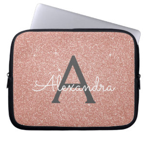 Rosa ros Guld Glitter och Gnistra Monogram Laptop Fodral