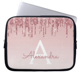 Rosa ros Guld Glitter och Gnistra Monogram Laptop Fodral