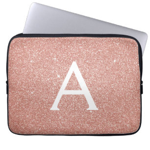 Rosa ros Guld Glitter och Gnistra Monogram Laptop Fodral