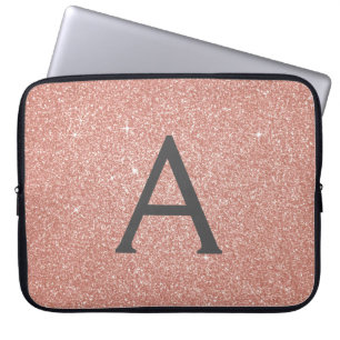 Rosa ros Guld Glitter och Gnistra Monogram Laptop Fodral