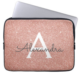 Rosa ros Guld Glitter och Gnistra Monogram Laptop Sleeve