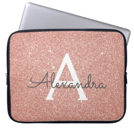 Rosa ros Guld Glitter och Gnistra Monogram Laptop Sleeve