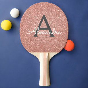 Rosa ros Guld Glitter och Gnistra Monogram Pingisracket