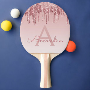Rosa ros Guld Glitter och Gnistra Monogram Pingisracket