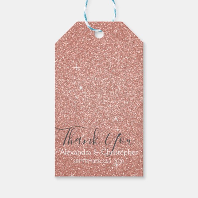 Rosa ros Guld Glitter och Gnistra Tack Presentetikett (Framsidan)