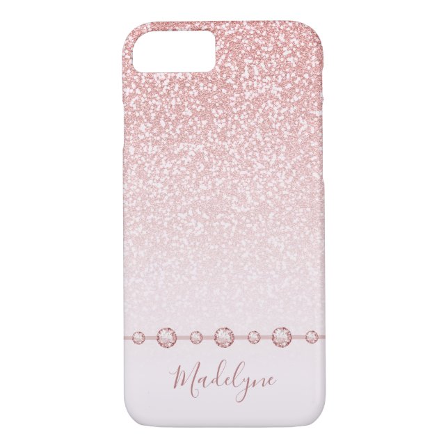  Rosa ros Guld Glitter Ombre Rhinestone Case-Mate iPhone Skal (Baksida)