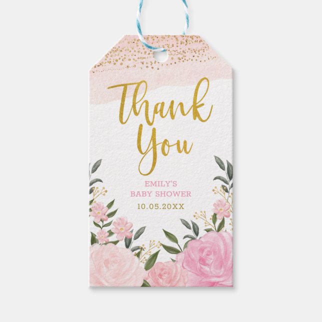  Rosa ros Guld Glitter Tack Presentetikett (Framsidan)