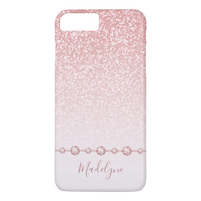  Rosa ros-Guld-Glittren Ombre Rhinestone Case-Mate iPhone Skal (Baksida)