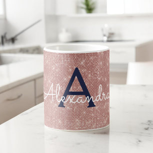 Rosa ros Guld Gnistra Bling Monogram Namn Kaffemugg