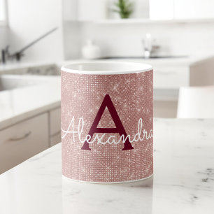 Rosa ros Guld Gnistra Bling Monogram Namn Kaffemugg