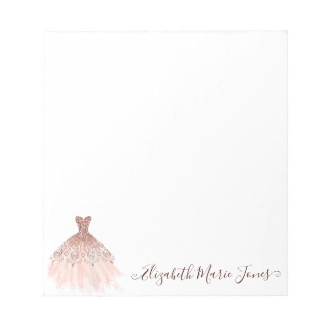  Rosa ros Guld Gnistra Dress Girly-skript Anteckningsblock (Framsida)