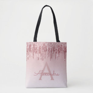 Rosa ros Guld Gnistra Elegant Monogram Bok Bag Tygkasse
