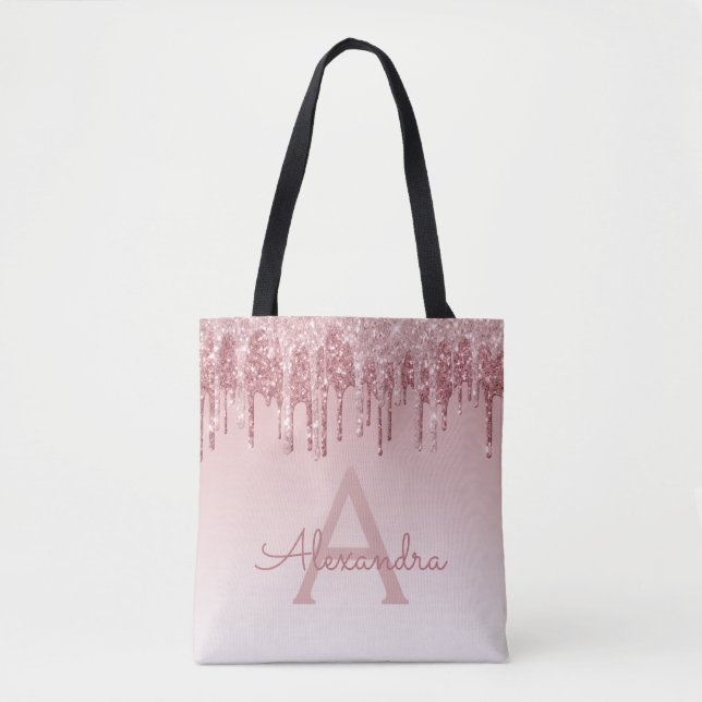 Rosa ros Guld Gnistra Elegant Monogram Bok Bag Tygkasse (Framsida)