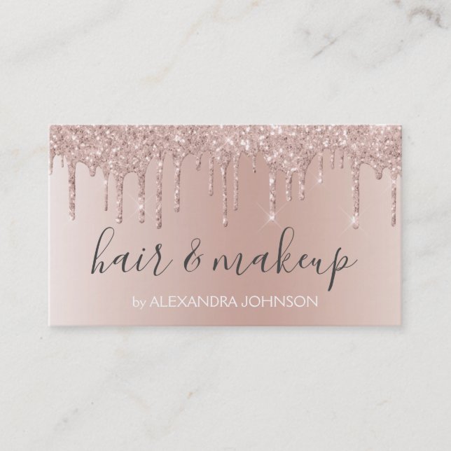Rosa ros Guld Gnistra Glitter Hair Makeup Visitkort (Framsida)