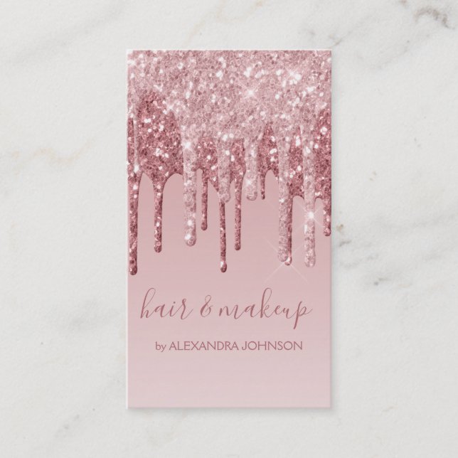 Rosa ros Guld Gnistra Glitter Hair Makeup Visitkort (Framsida)