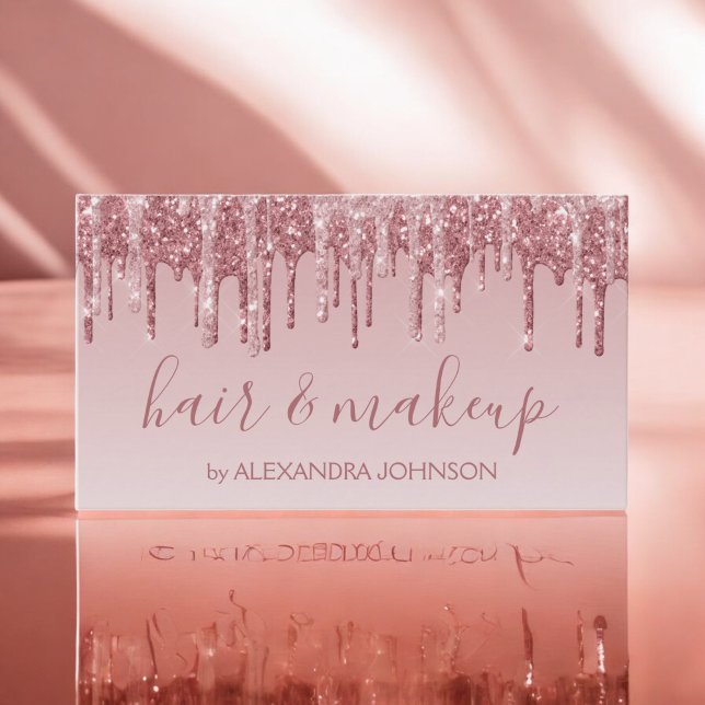 Rosa ros Guld Gnistra Glitter Hair Makeup Visitkort (Skapare uppladdad)