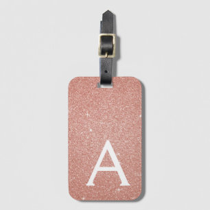 Rosa ros Guld Gnistra Glitter Monogram Namn Bagagebricka