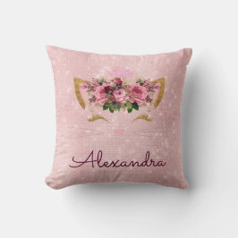 Rosa ros Guld Gnistra Kattunge Monogram rumsdekora Kudde