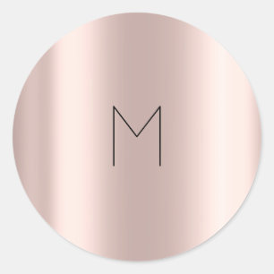 Rosa ros Guld Grått Grått Round Monogram Runt Klistermärke