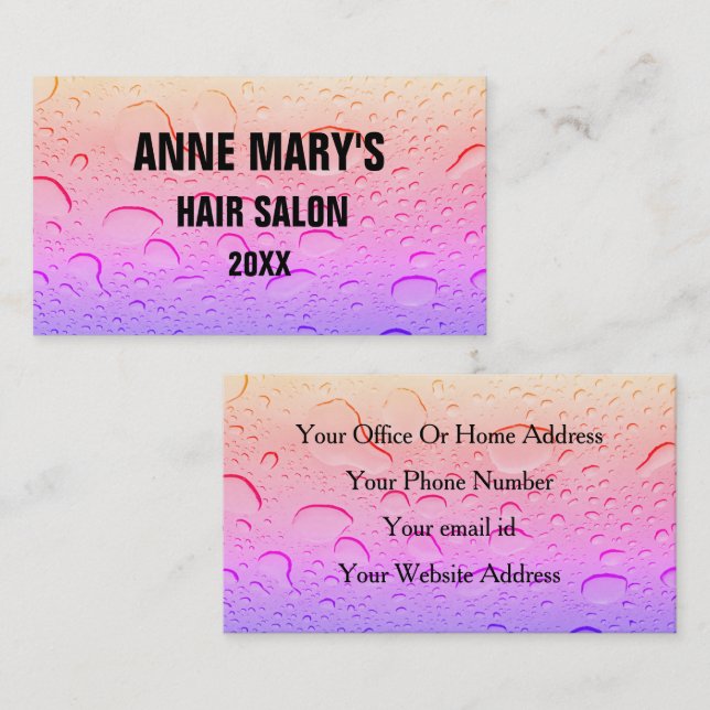 rosa ros Guld Hair Salon Girly Vatten dumpar Artsy Visitkort (Fram/baksida)