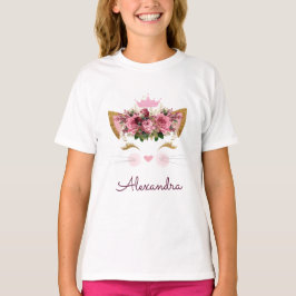 Rosa ros Guld Kattunge Monogram födelsedag T Shirt