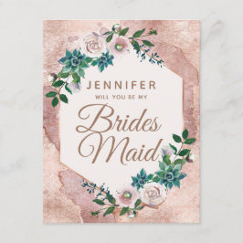  Rosa ros Guld kommer du att bli min bridesmaid Inbjudningar