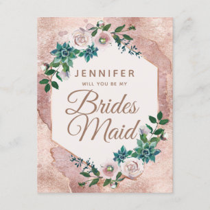  Rosa ros Guld kommer du att bli min bridesmaid Inbjudningar