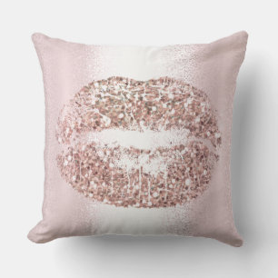Rosa ros Guld Läppar Glitter Rosa Makeup Kiss Kudde