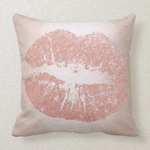 Rosa ros Guld Läppar Glitter Sparkly Kiss Kudde
