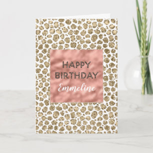 Rosa ros Guld Leopard Skriv ut Glitter Kort
