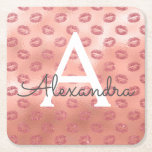 Rosa ros Guld Lipstick Kisses Monogram Birthday Underlägg Papper Kvadrat<br><div class="desc">Rosa ros Guld Sexy Lipstick Kisses Monogram Födelsedagsfest Underlägg. Dessa Underlägg för Födelsedagsfest kan anpassas så att de omfattar ditt första och första namn.</div>