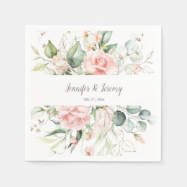 Rosa ros Guld Löv Eucalyptus Greenery Pappersservett