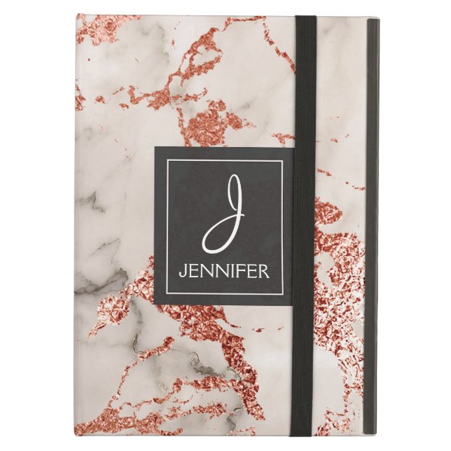 Rosa ros Guld Marble Elegant Monogram iPad Air Fodral (Framsidan Closed)