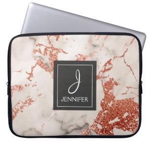 Rosa ros Guld Marble Elegant Monogram Laptop Sleeve