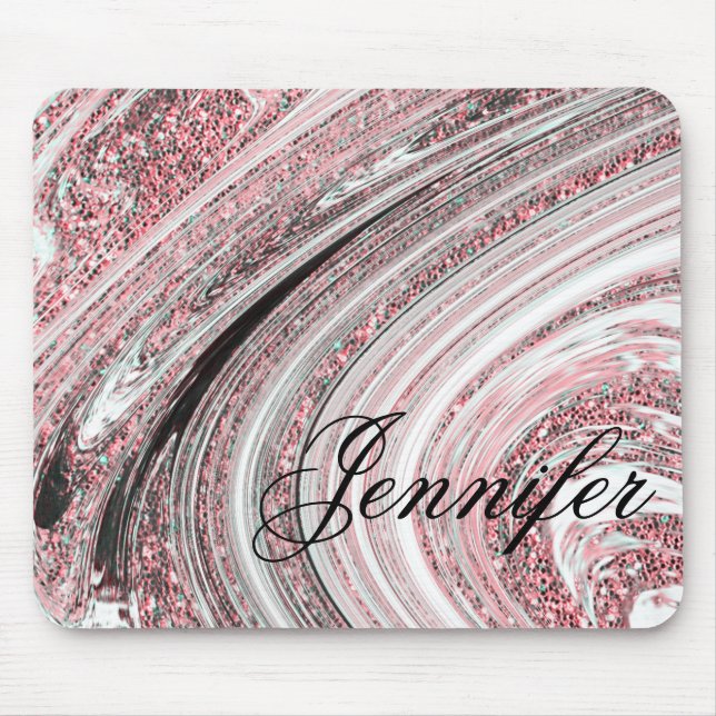 Rosa ros Guld Marble Geode med Monogram Musmatta (Framsidan)