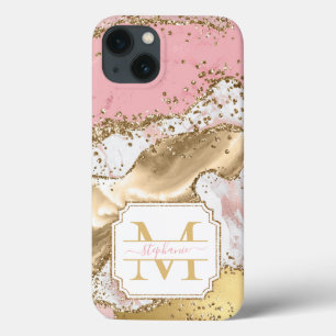 rosa ros Guld Marble Glitter Agate Personlig