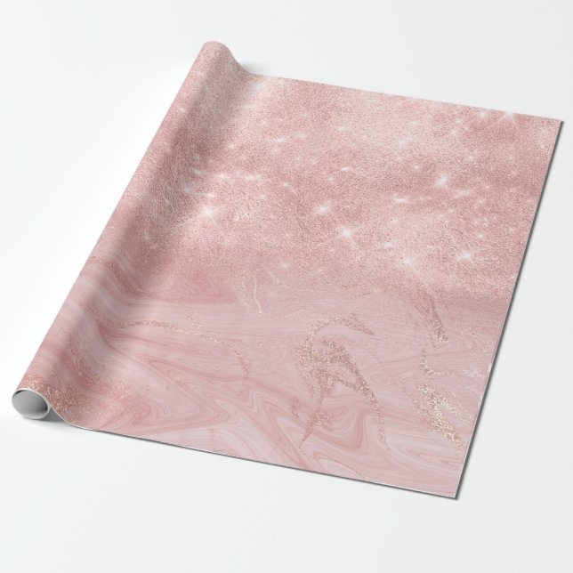 Rosa ros Guld Marble Glitter Spark Ombre Presentpapper (Utrullad)