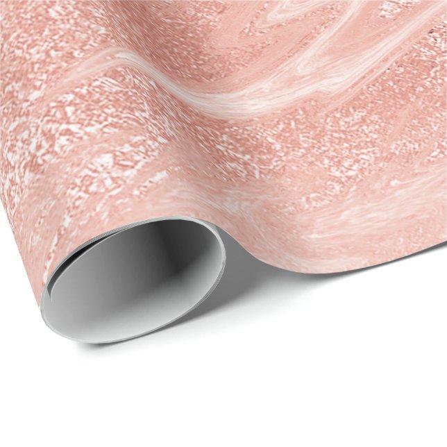 Rosa ros Guld Marble Molten Pastel Peach Presentpapper (Rullad Hörn)