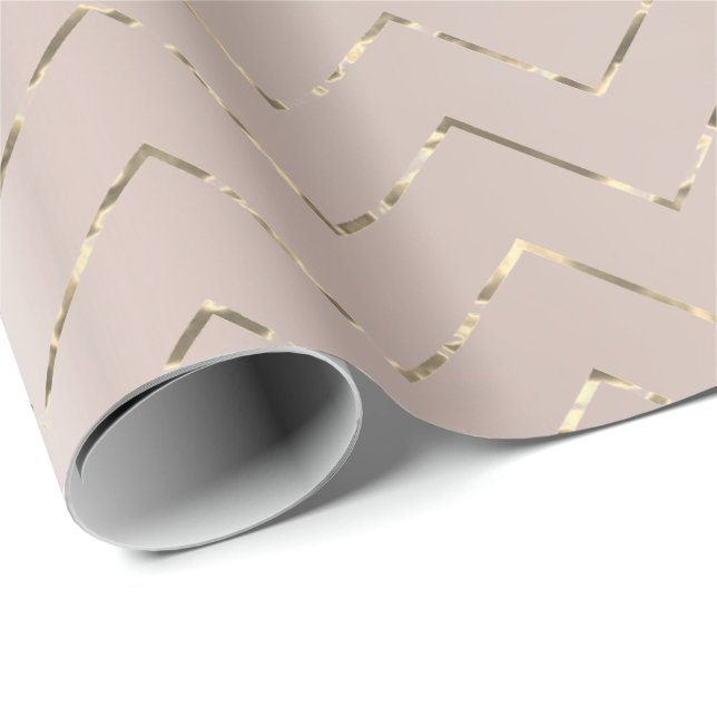  Rosa ros Guld Metallic Foxier VIP Chevron Presentpapper (Rullad Hörn)