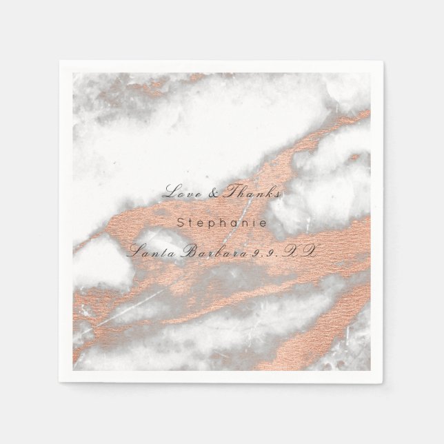 Rosa ros Guld Metallic  Marble Bröllop Pappersservett (Framsidan)
