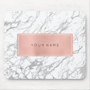 Rosa ros Guld Metallic Minimal White Marble Grått Musmatta