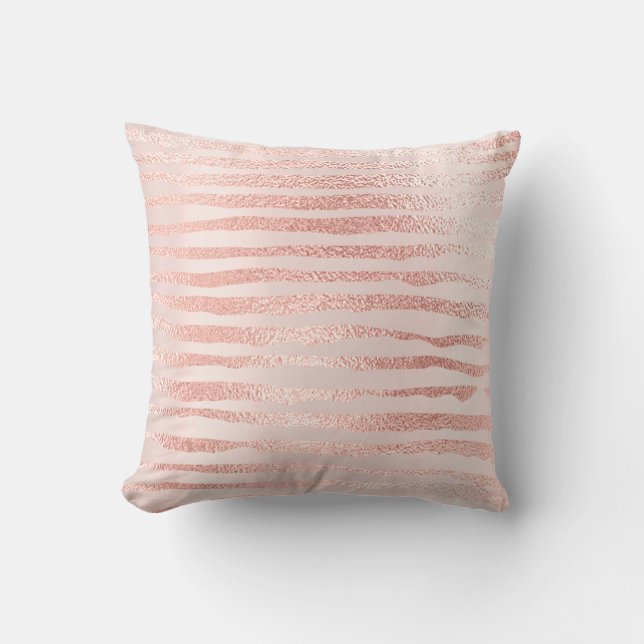 Rosa ros Guld Metallic Rand Linjer Girly Kudde (Framsida)
