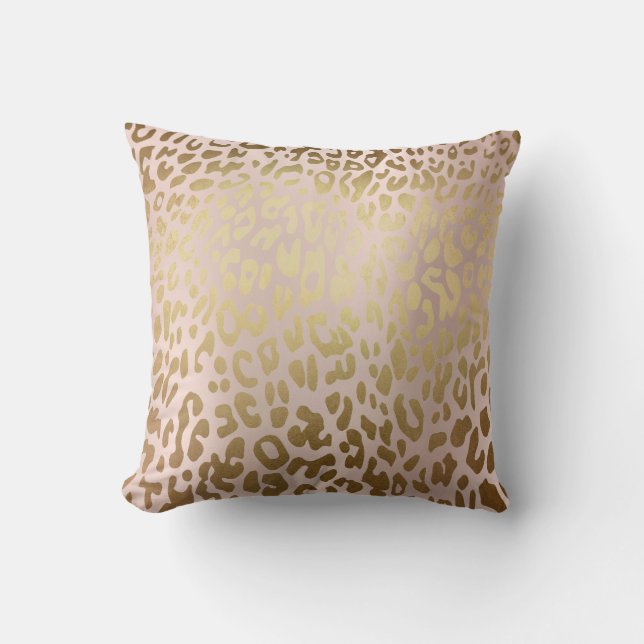 Rosa ros Guld Metallic Steel Leopard Animal Skin Kudde (Framsida)
