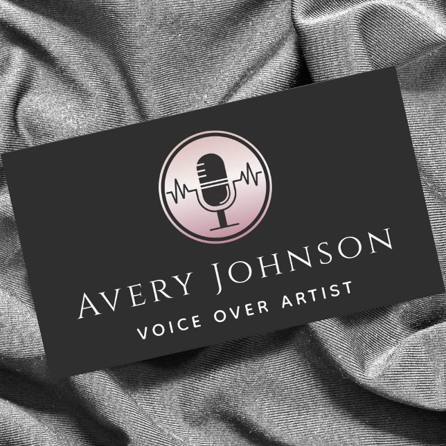 Rosa ros Guld Microphone Logotyp Voice over Artist Visitkort (Skapare uppladdad)