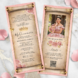  Rosa ros Guld Mis Quince Photo Rulla Inbjudningar