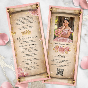 Rosa ros Guld Mis Quince Photo Rulla Inbjudningar