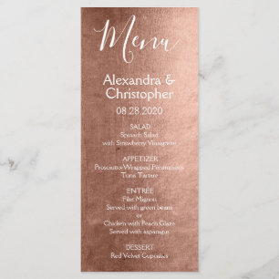 Rosa ros Guld Modern och Elegant bröllop Menu Meny