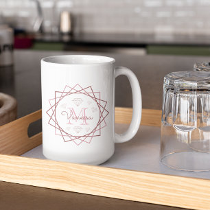 Rosa ros Guld monogram Girly Geometric Diamonds Kaffemugg