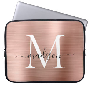 Rosa ros Guld Monogram Girly-skript Brygdelat Meta Laptop Fodral