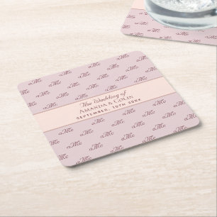 Rosa ros guld monogram initialer elegant bröllop underlägg papper kvadrat